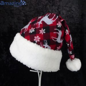 Red Buffalo Check And Reindeer Snowflower Pattern Christmas Santa Hat For Adult And Child Product Photo 2