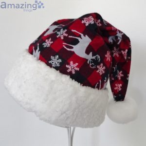 Red Buffalo Check And Reindeer Snowflower Pattern Christmas Santa Hat For Adult And Child Product Photo 3