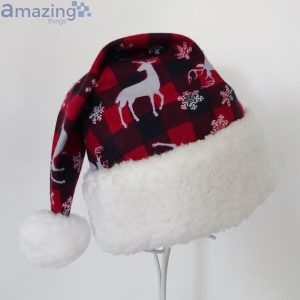 Red Buffalo Check And Reindeer Snowflower Pattern Christmas Santa Hat For Adult And Child Product Photo 4
