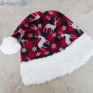 Red Buffalo Check And Reindeer Snowflower Pattern Christmas Santa Hat For Adult And Child Product Photo 5