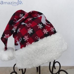 Red Buffalo Check And Reindeer Snowflower Pattern Christmas Santa Hat For Adult And Child Product Photo 7