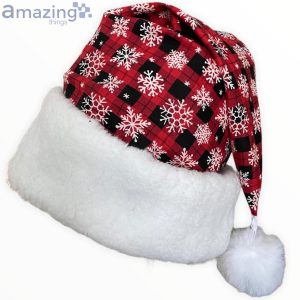 Red Buffalo Check With White Snowflakes Christmas Santa Hat For Adult And Child Product Photo 4