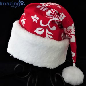 Red Hawaiian Tropical Red White Hibiscus Christmas Santa Hat For Adult And Child Product Photo 2