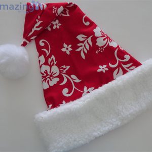 Red Hawaiian Tropical Red White Hibiscus Christmas Santa Hat For Adult And Child Product Photo 3