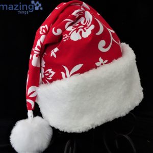 Red Hawaiian Tropical Red White Hibiscus Christmas Santa Hat For Adult And Child Product Photo 1