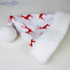Red Reindeer Pattern Christmas Santa Hat For Dult And Child Product Photo 2