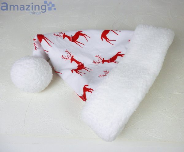 Red Reindeer Pattern Christmas Santa Hat For Dult And Child Product Photo 2
