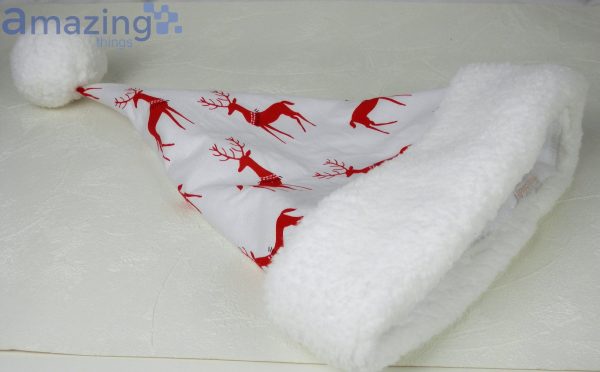 Red Reindeer Pattern Christmas Santa Hat For Dult And Child Product Photo 4