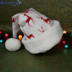 Red Reindeer Pattern Christmas Santa Hat For Dult And Child Product Photo 1