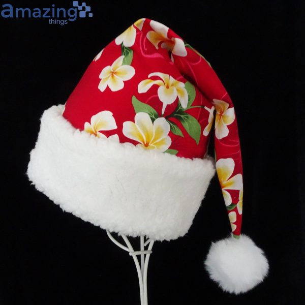 Red Tropical Floral Hawaiian Island Style Christmas Santa Hat For Adult And Child Product Photo 3