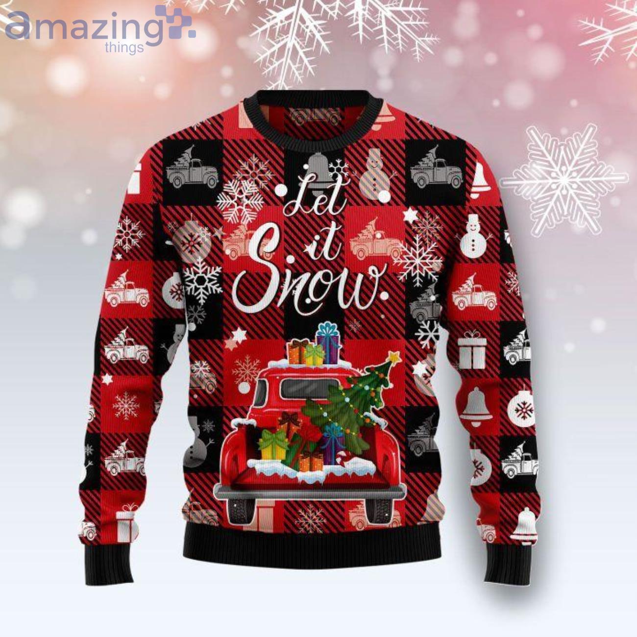 Red Truck Let It Snow Red Car Ugly Christmas Sweater image Red Truck Let It Snow Red Car Ugly Christmas Sweater Product Photo 1 Product photo 1