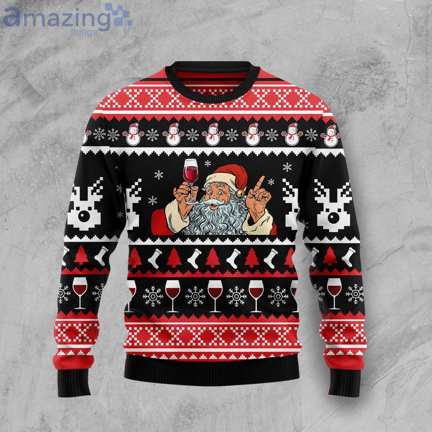 Red Wine Santa Lover Wine Ugly Christmas Sweater Product Photo 1