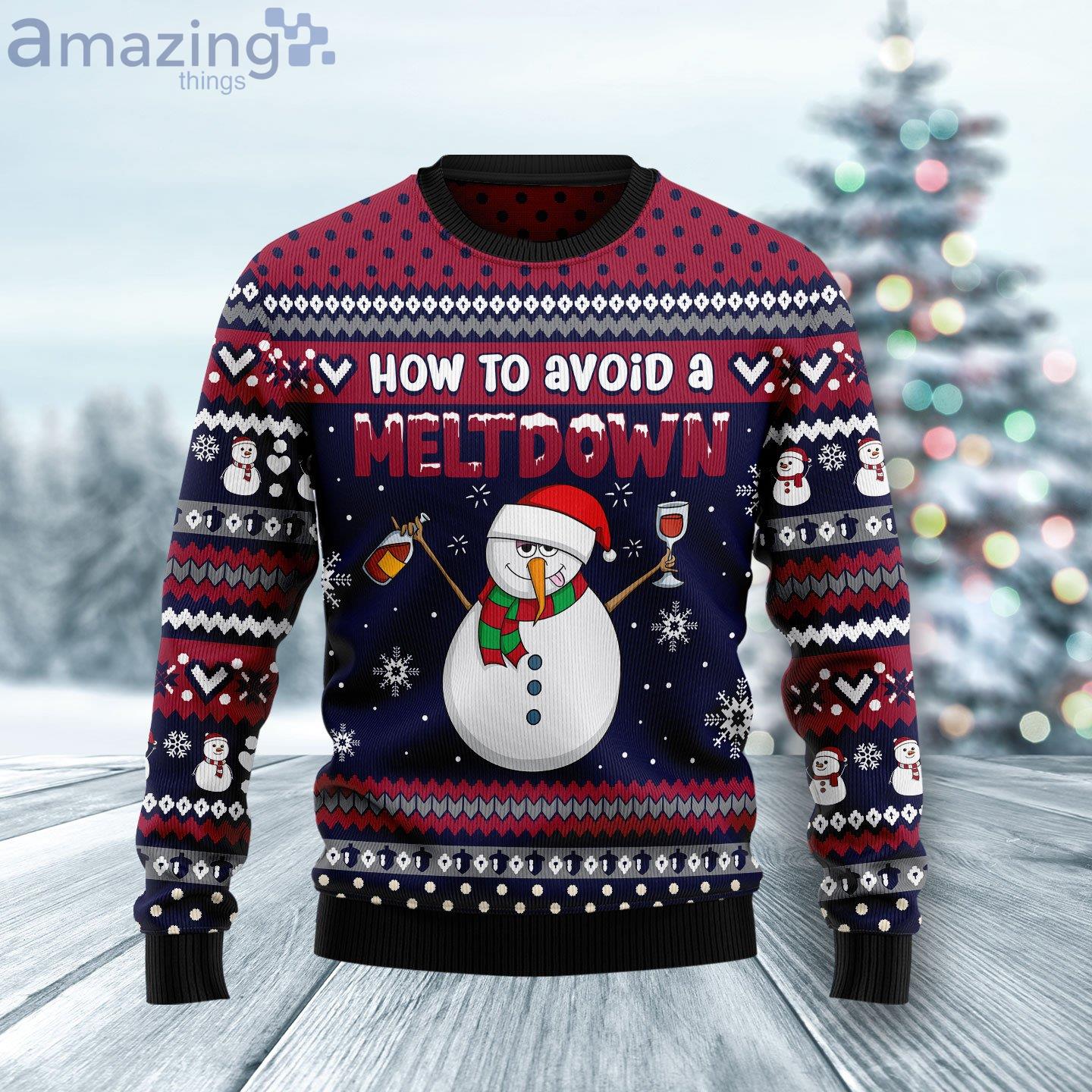 Red Wine Snowman How To Avoid A Meltdown Ugly Christmas Sweater Product Photo 1