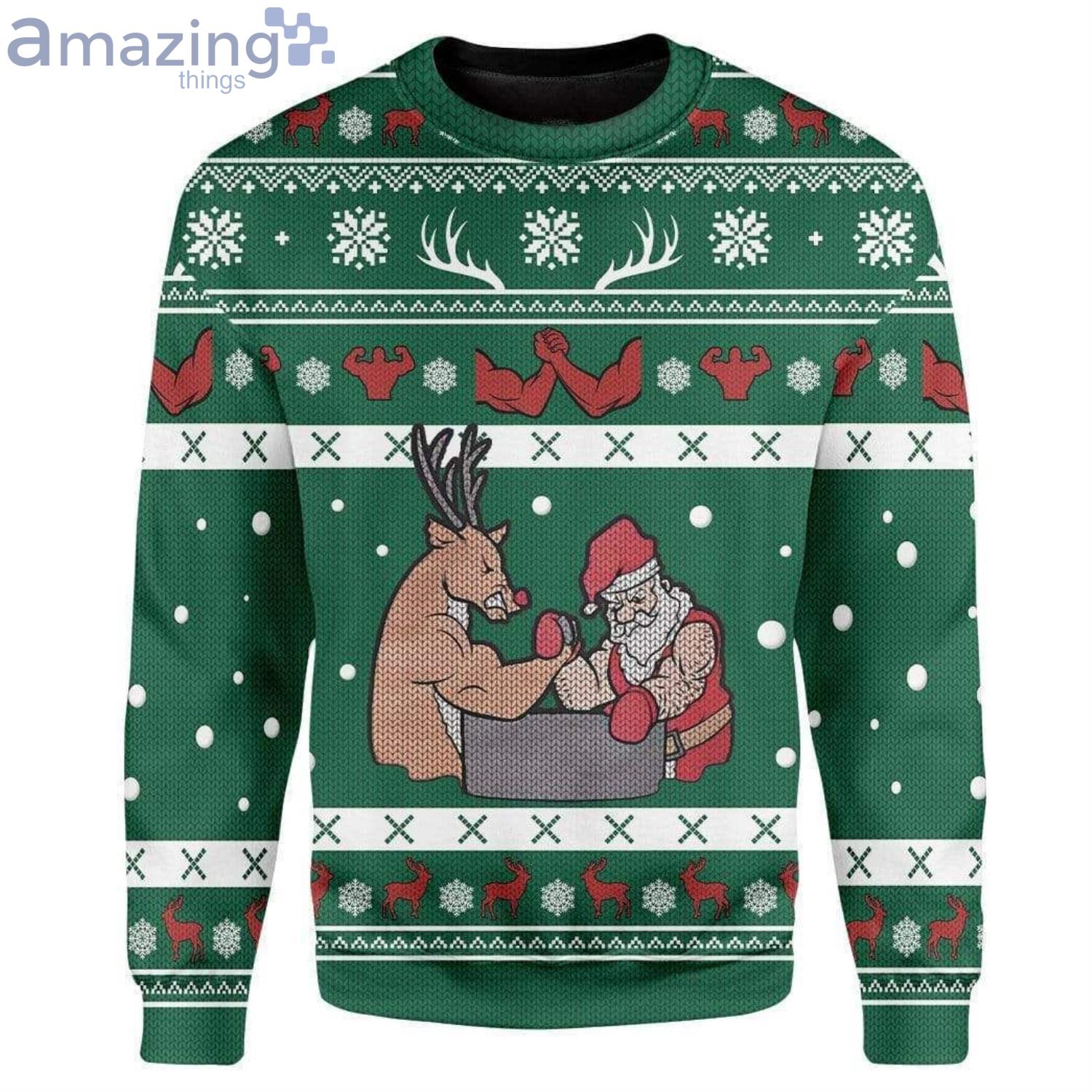 Reindeer And Santa Christmas Ugly Sweater image Reindeer And Santa Christmas Ugly Sweater Product Photo 1 Product photo 1