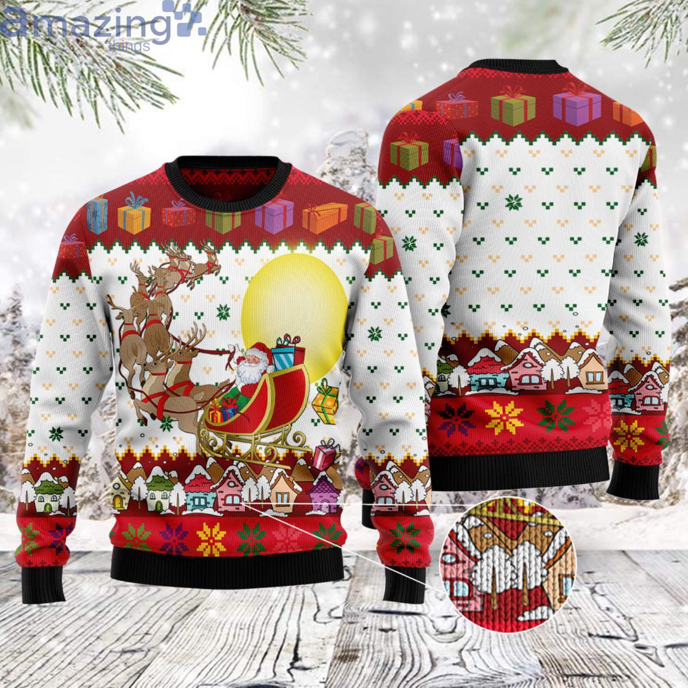 Reindeer And Santa Claus Christmas Ugly Sweater image Reindeer And Santa Claus Christmas Ugly Sweater Product Photo 3
