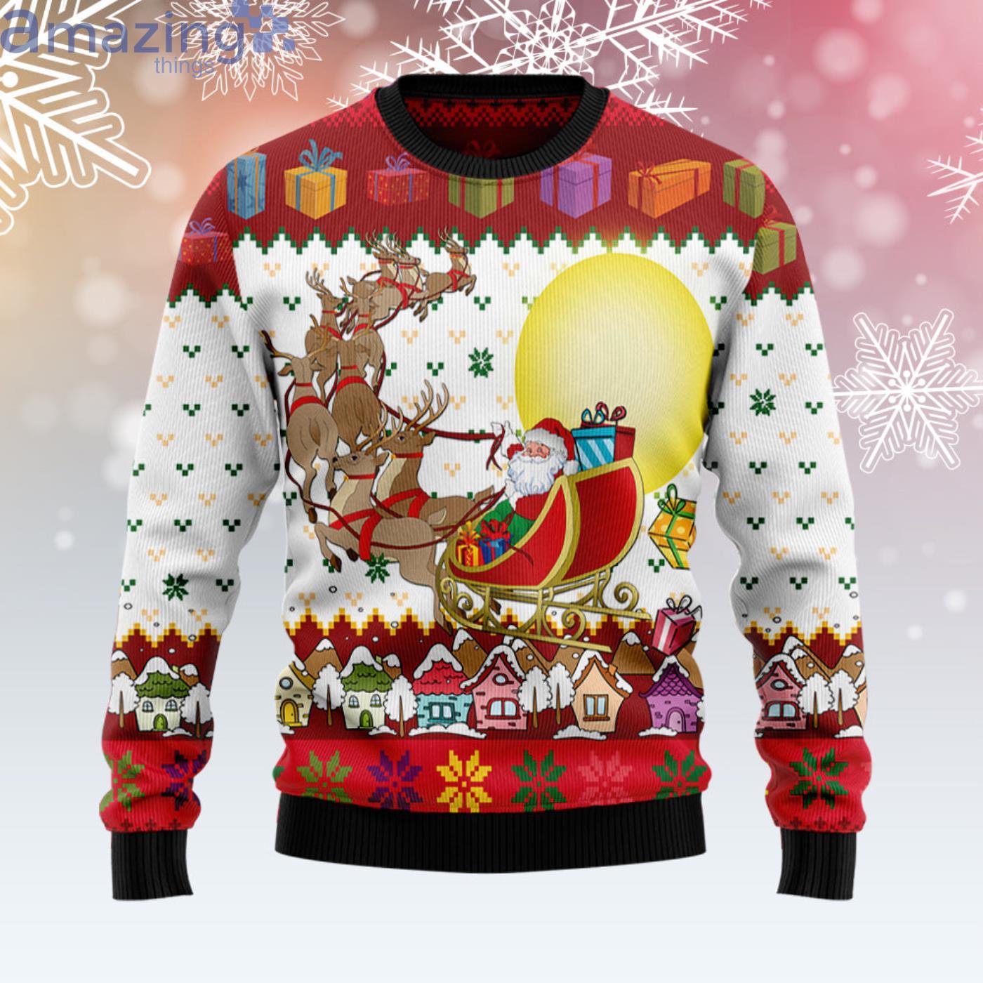 Reindeer And Santa Claus Christmas Ugly Sweater image Reindeer And Santa Claus Christmas Ugly Sweater Product Photo 4