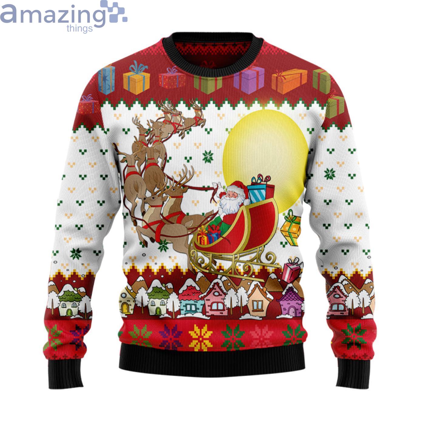 Reindeer And Santa Claus Christmas Ugly Sweater Product Photo 1