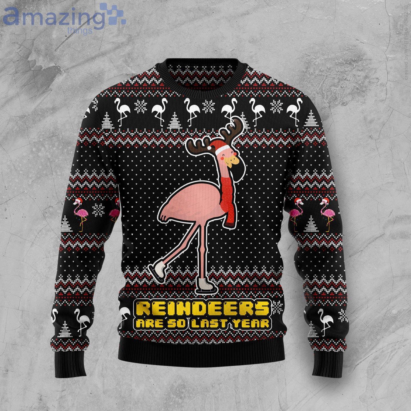Reindeers Are So Last Year Flamingo Ugly Christmas Sweater image Reindeers Are So Last Year Flamingo Ugly Christmas Sweater Product Photo 1 Product photo 1