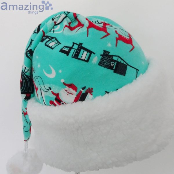 Retro Santa And His Sleigh Turquoise Christmas Santa Hat For Adult And Child Product Photo 2