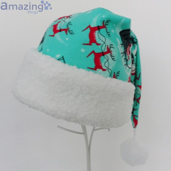 Retro Santa And His Sleigh Turquoise Christmas Santa Hat For Adult And Child Product Photo 3