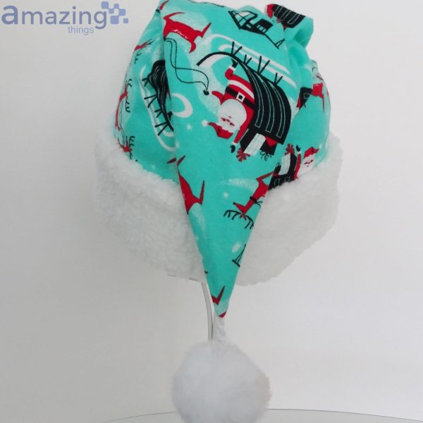 Retro Santa And His Sleigh Turquoise Christmas Santa Hat For Adult And Child Product Photo 4