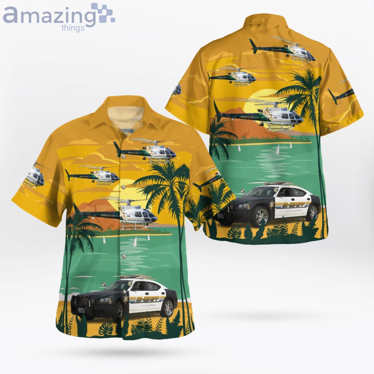 Riverside County Sheriff California Eurocopter As 350B3 Ecureuil & Dodge Charger Hawaiian Shirt image Riverside County Sheriff California Eurocopter As 350B3 Ecureuil & Dodge Charger Hawaiian Shirt Product Photo 1 Product photo 1