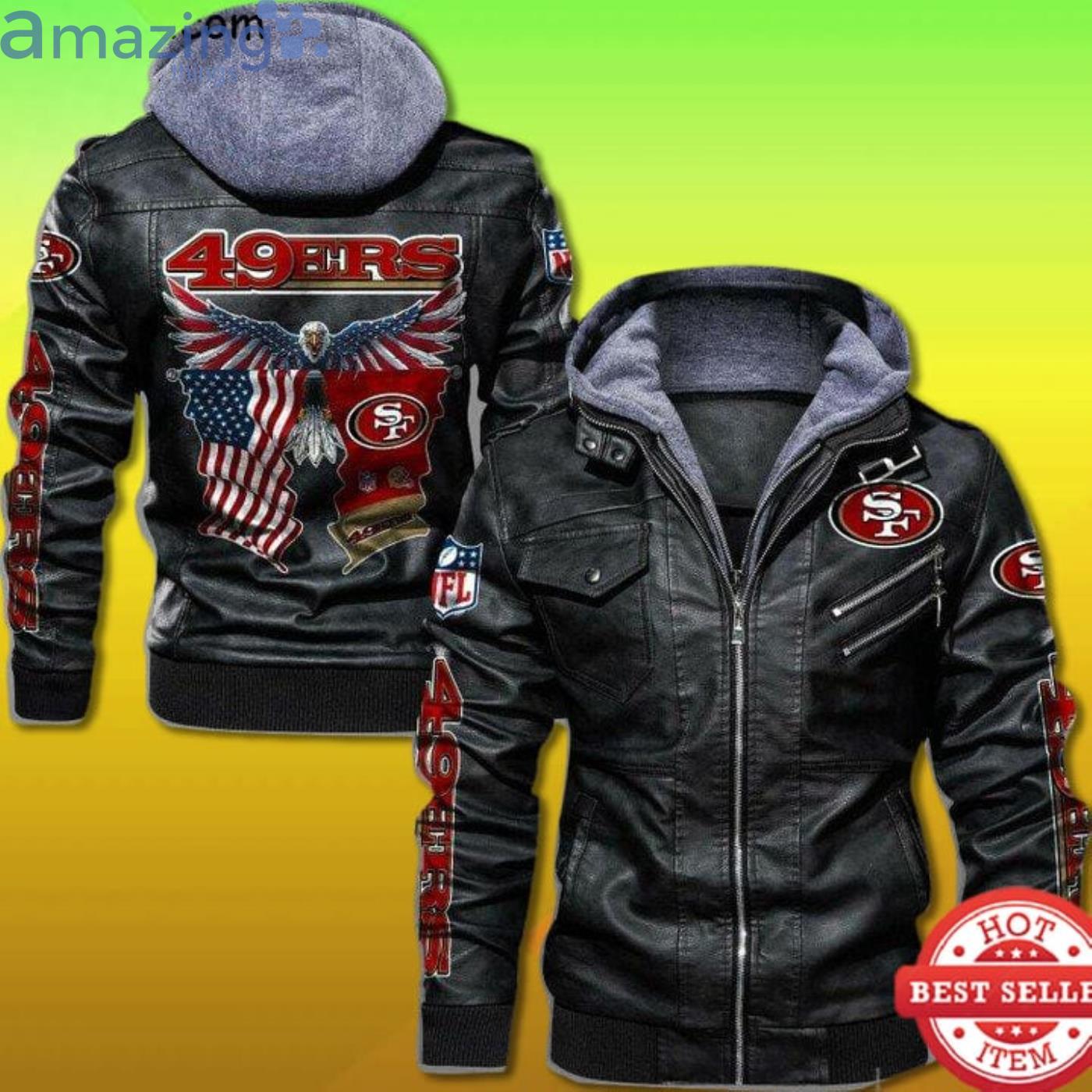 San Francisco 49ers Bald Eagle American Flag 2D Trending Leather Jacket Product Photo 1