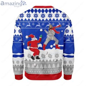 Santa And Jesus Play Snowball All Over Printed Ugly Christmas Sweater Product Photo 2