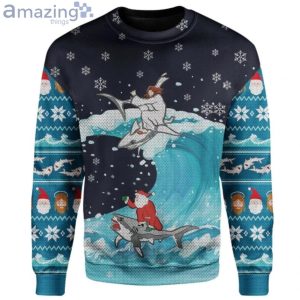 Santa And Jesus Surfing With Shark Christmas Ugly Sweater Product Photo 2