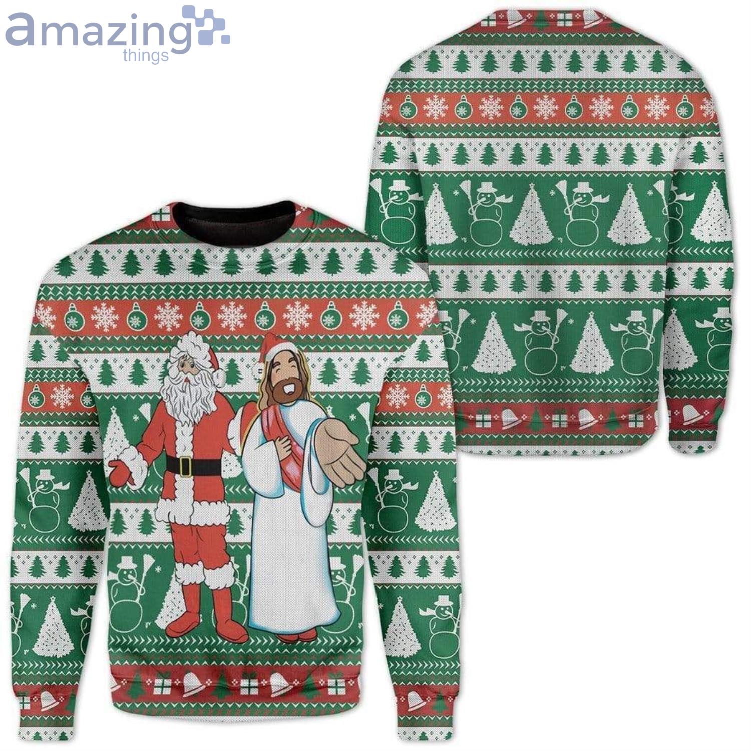 Santa And Jesus Ugly Christmas Sweater image Santa And Jesus Ugly Christmas Sweater Product Photo 1