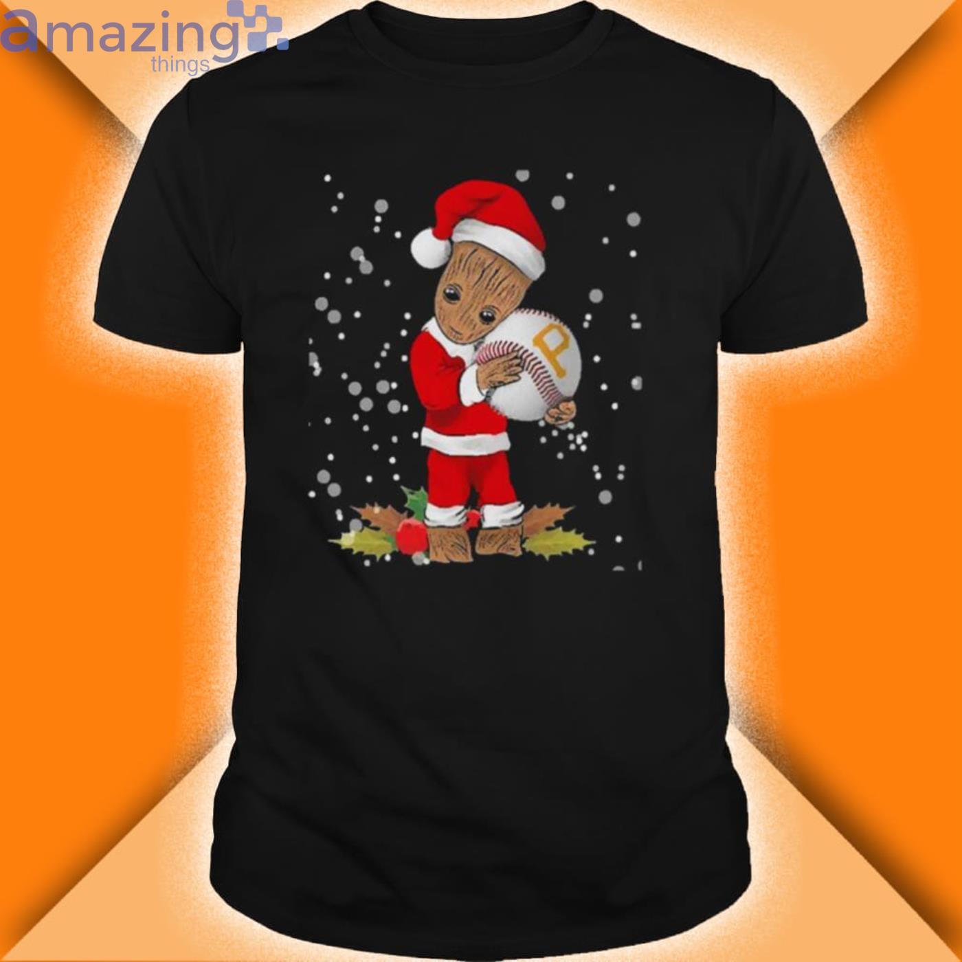 Santa Baby Groot Hug Pittsburgh Pirates Christmas Shirt Product Photo 1