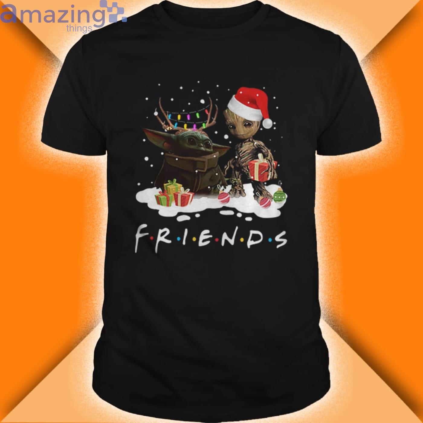 Santa Baby Yoda And Baby Groot Reindeer Light Christmas Shirt Product Photo 1