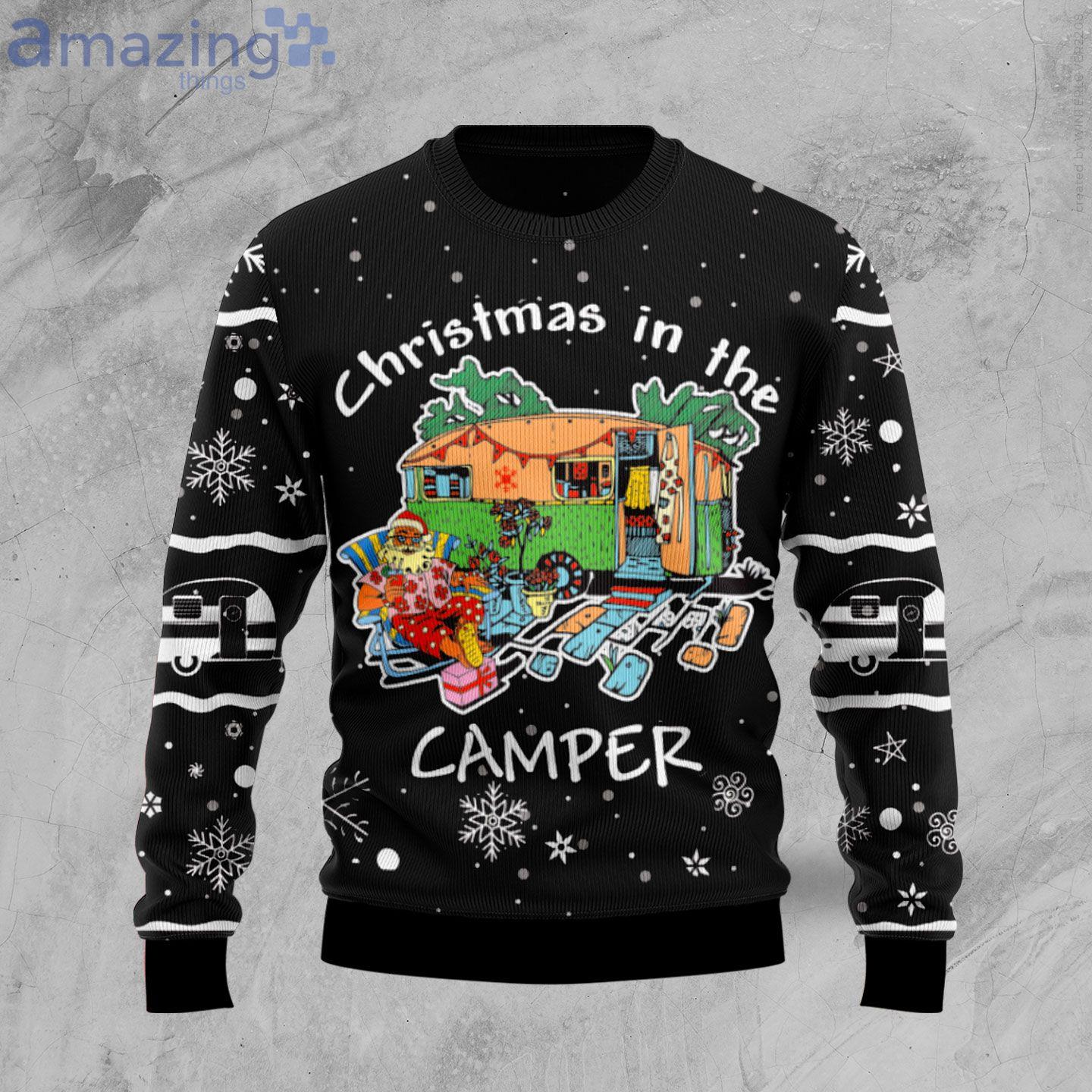 Santa Camping Christmas Is In The Camper Ugly Christmas Sweater Product Photo 1