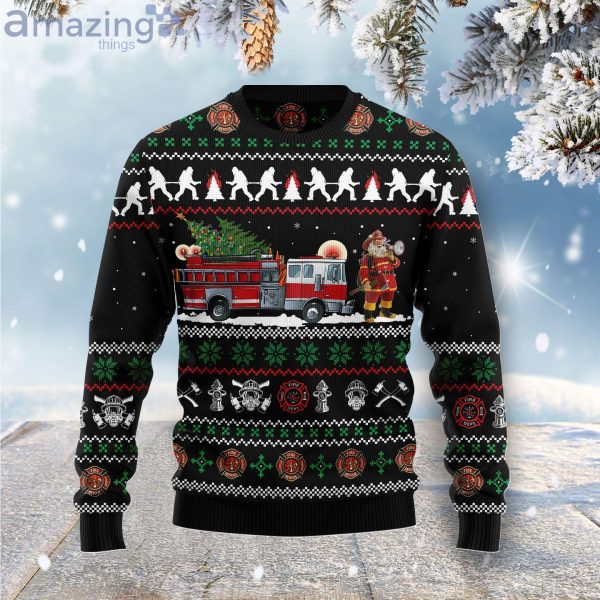 Santa Claus Firefighter Best Gift Ugly Christmas Sweater Product Photo 1