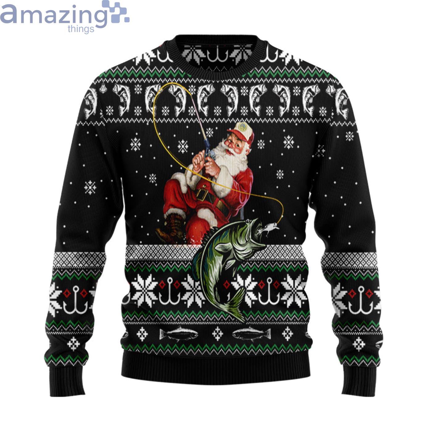 Santa Claus Fishing Christmas Ugly Sweater Product Photo 1