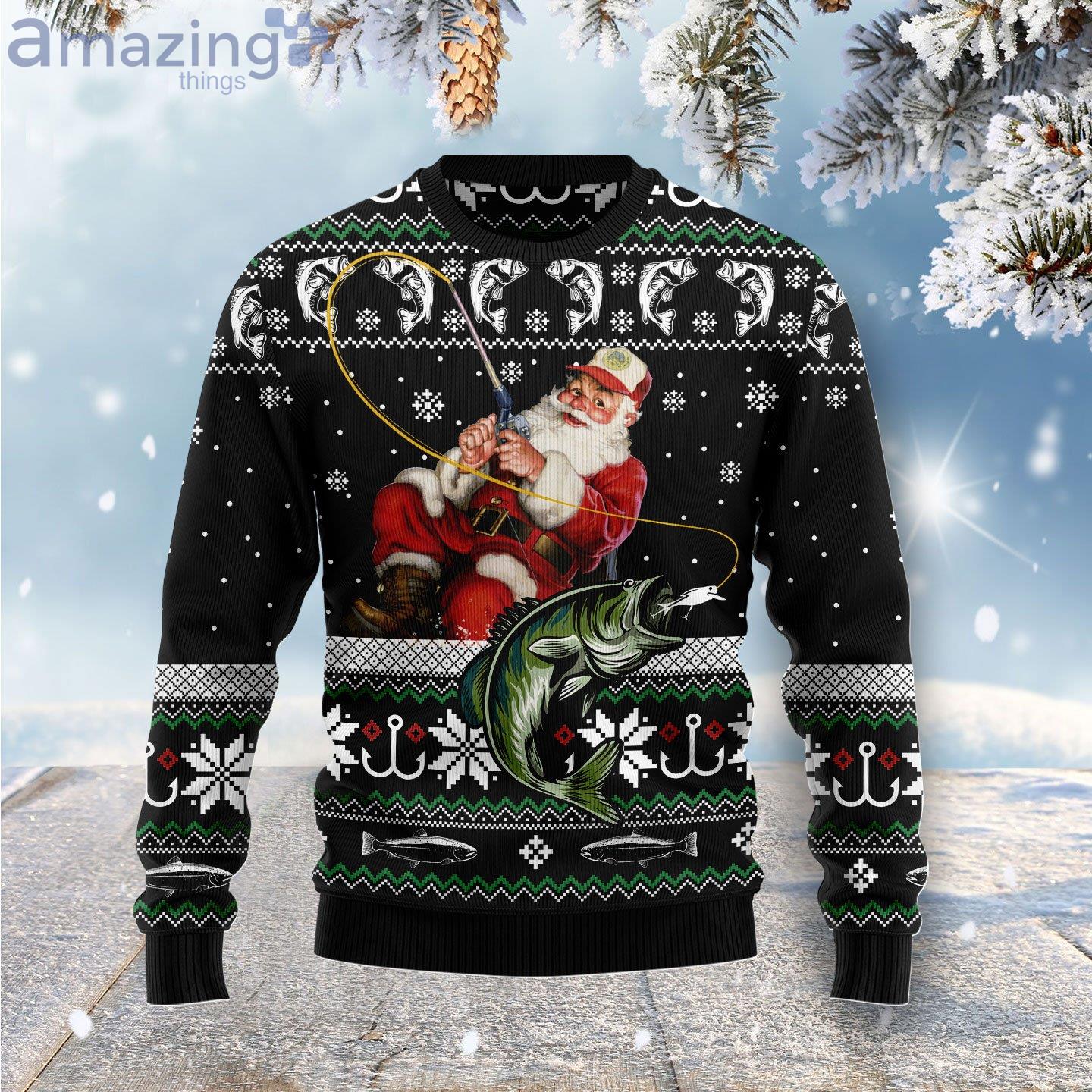 Santa Claus Fishing Fishing Lover Ugly Christmas Sweater Product Photo 1