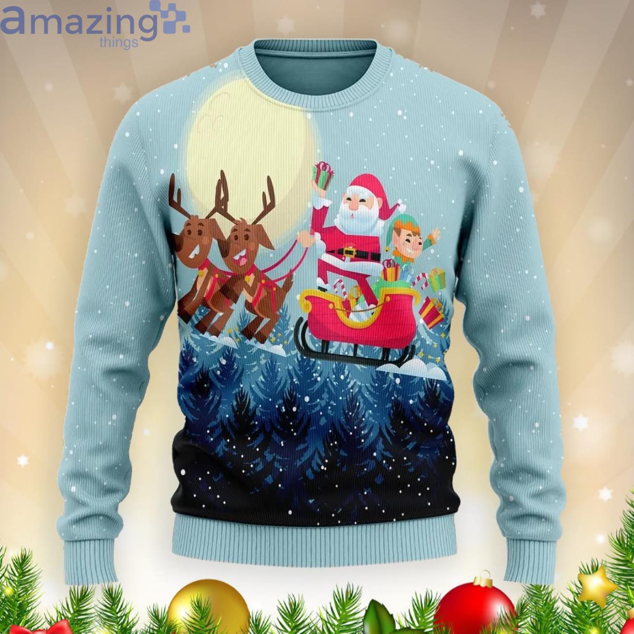 Santa Claus Is Coming Reindeer Christmas Gift Ugly Christmas Sweater Product Photo 1