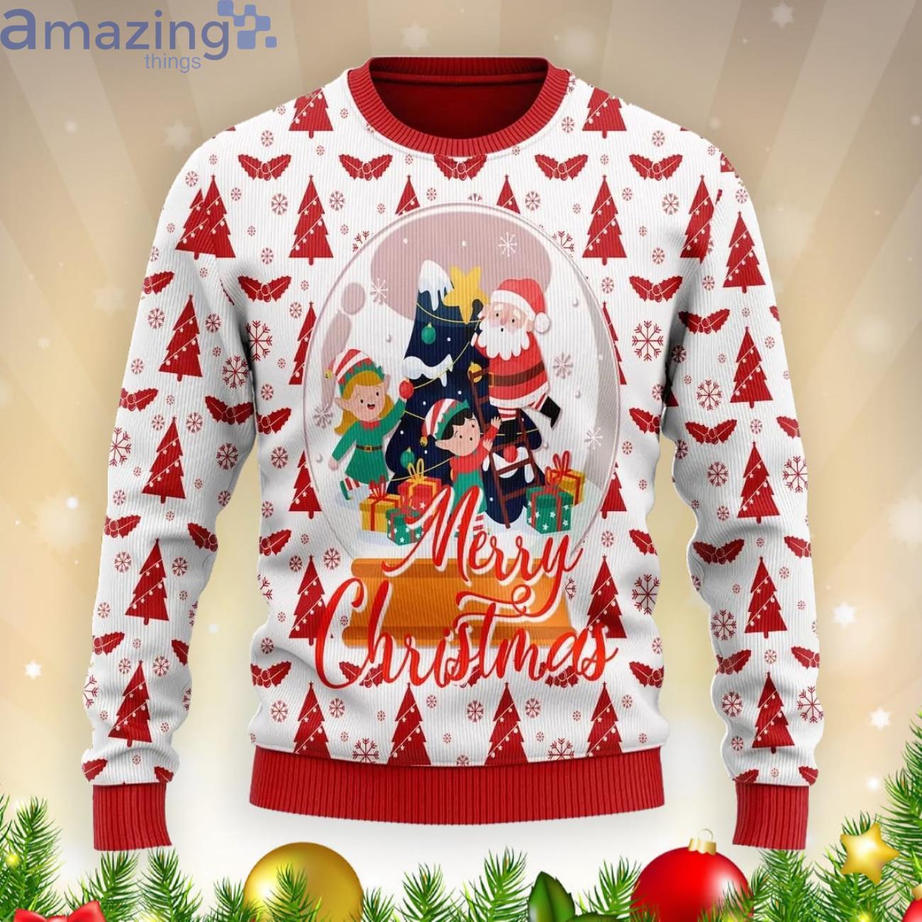 Santa Claus Merry Christmas Tree Ugly Christmas Sweater Product Photo 1 Santa Claus Merry Christmas Tree Ugly Christmas Sweater Product Photo 1