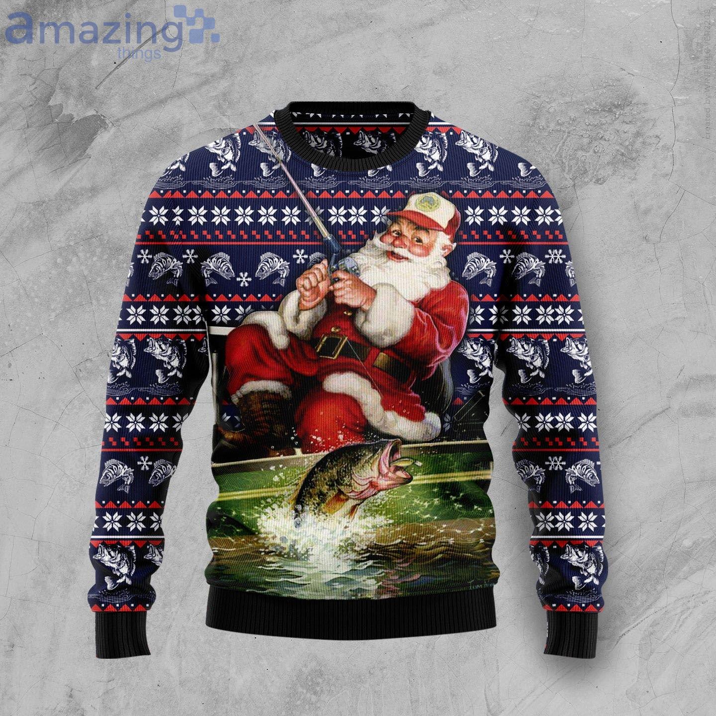 Santa Fishing Gift For Dad Ugly Christmas Sweater Product Photo 1