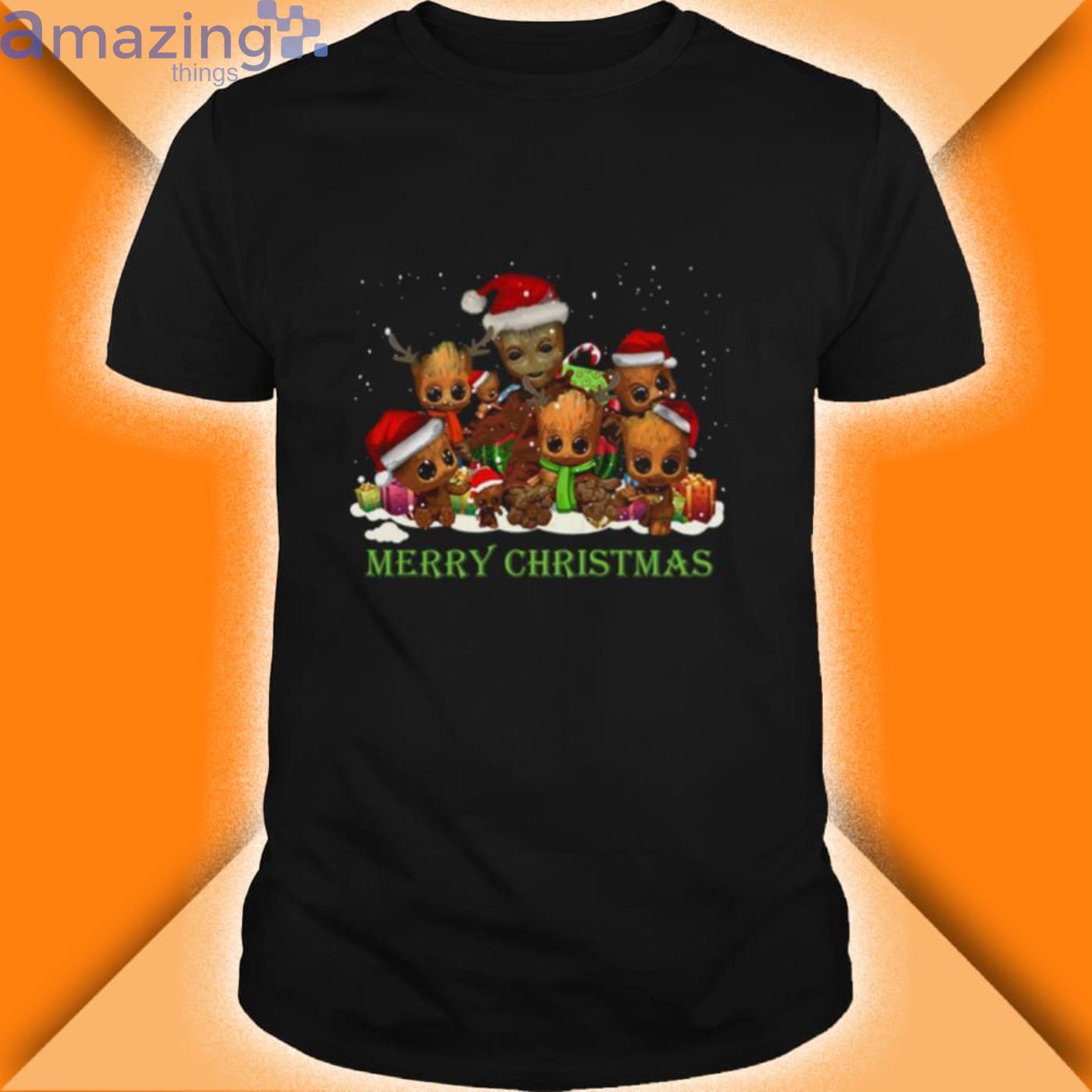 Santa Groot And Baby Groot Merry Christmas Shirt Product Photo 1
