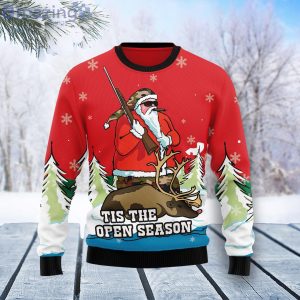 Santa Hunting Tis The Open Season Ugly Christmas Sweater Product Photo 1