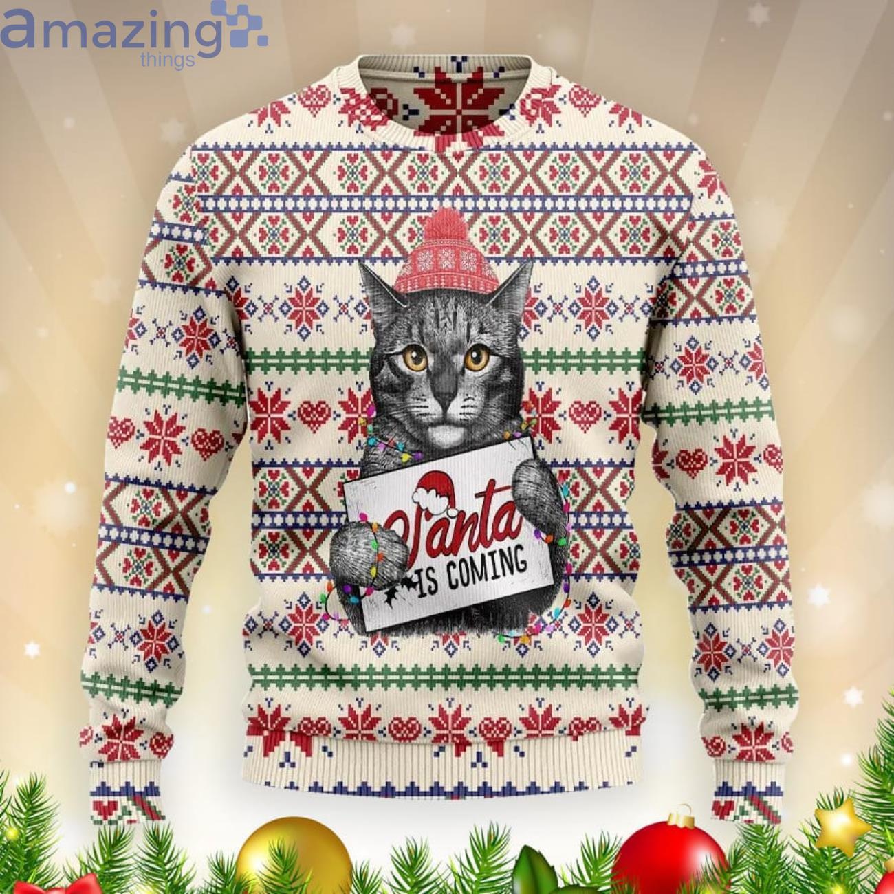 Santa Is Coming Christmas Gift Ugly Christmas Sweater Product Photo 1 Santa Is Coming Christmas Gift Ugly Christmas Sweater Product Photo 1