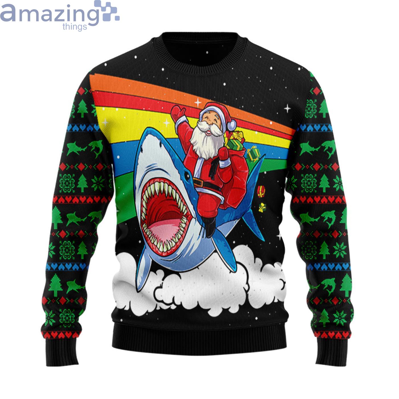 Santa Riding Shark Christmas Ugly Sweater Product Photo 1