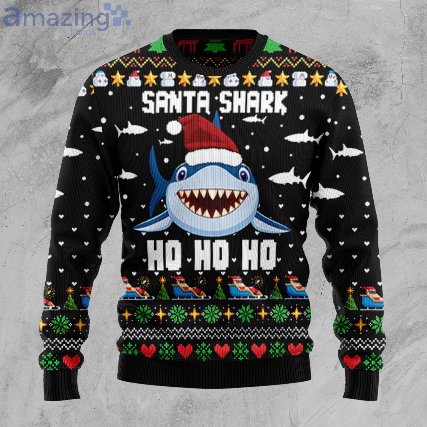 Santa Shark Ho Ho Ho Ugly Christmas Sweater Product Photo 1