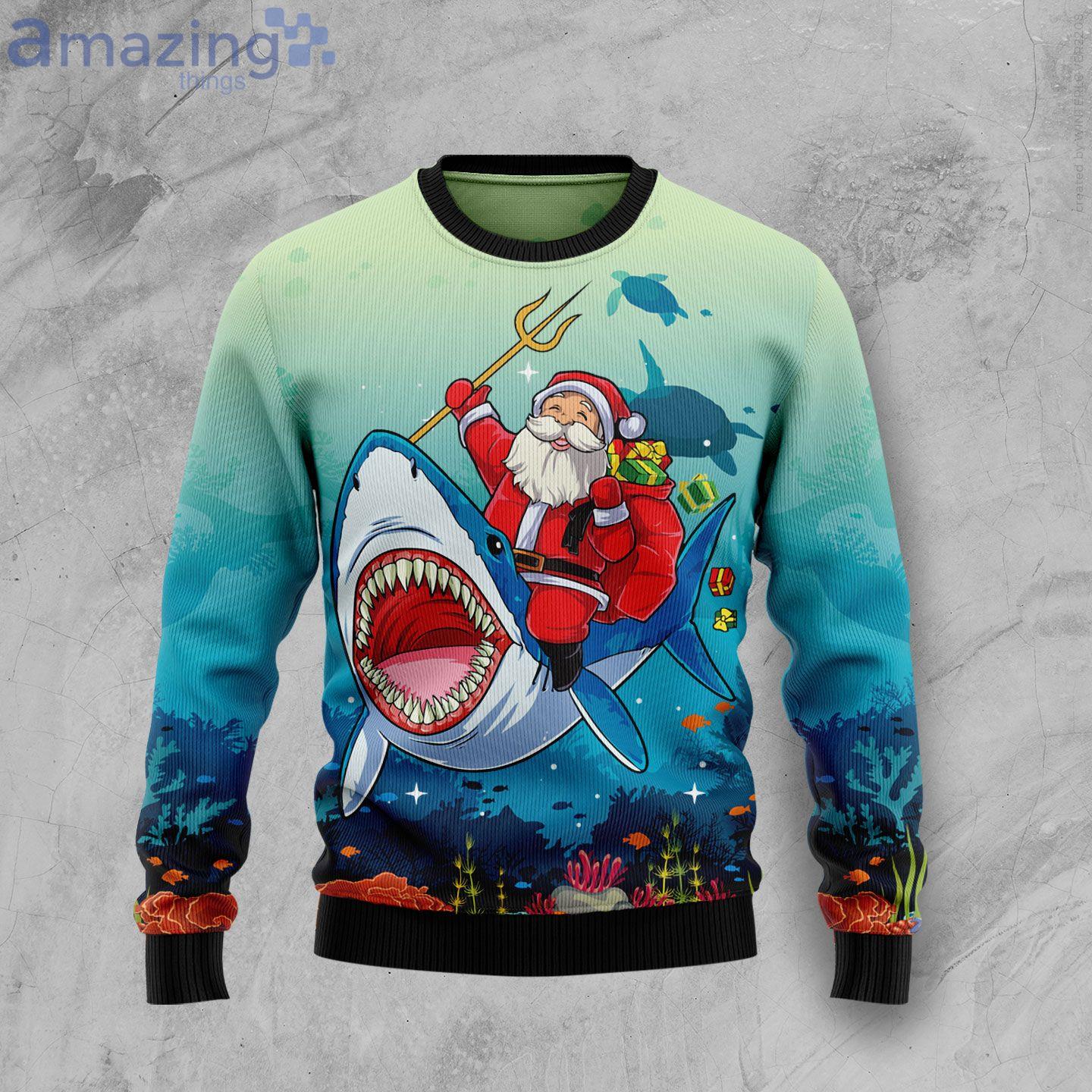 Santa Shark Sea Lover Ugly Christmas Sweater Product Photo 1