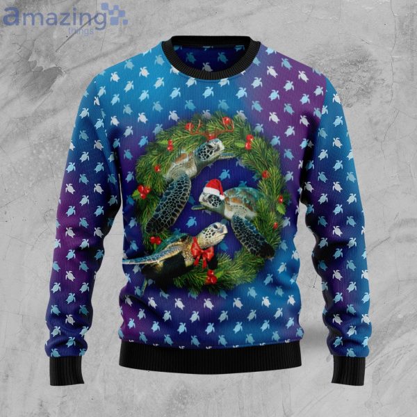 Santa Turtle Blue Ugly Christmas Holiday Sweater Product Photo 1