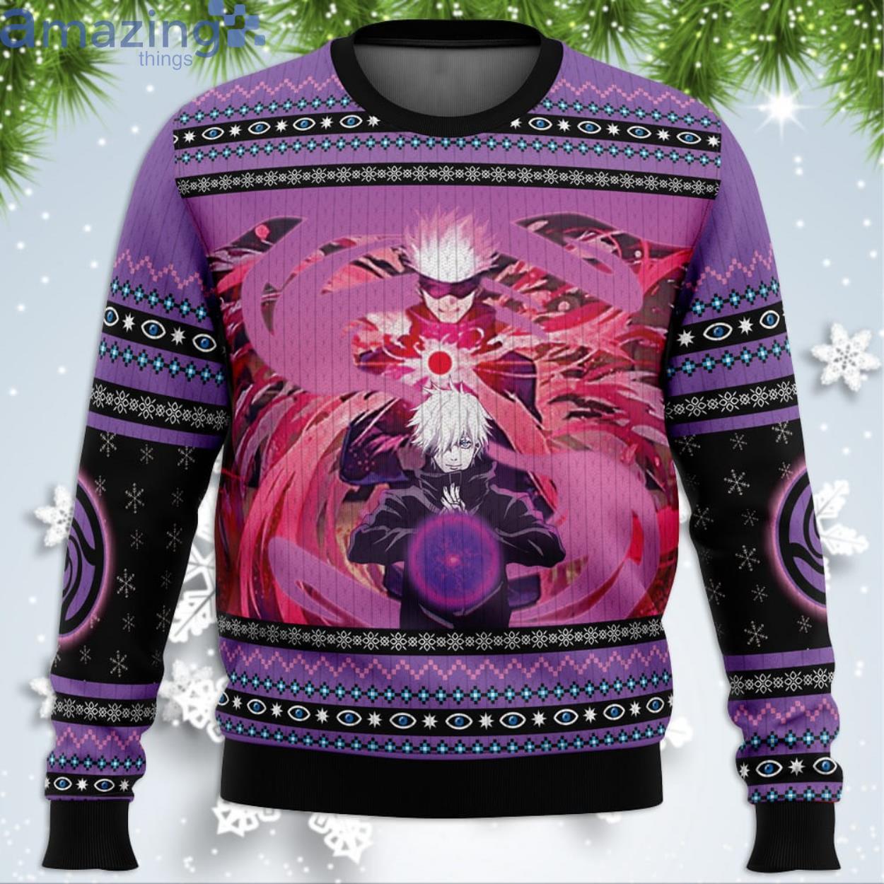 Satoru Gojo Jujutsu Kaisen Funny Christmas Gift Ugly Christmas Sweater Product Photo 1 Satoru Gojo Jujutsu Kaisen Funny Christmas Gift Ugly Christmas Sweater Product Photo 1