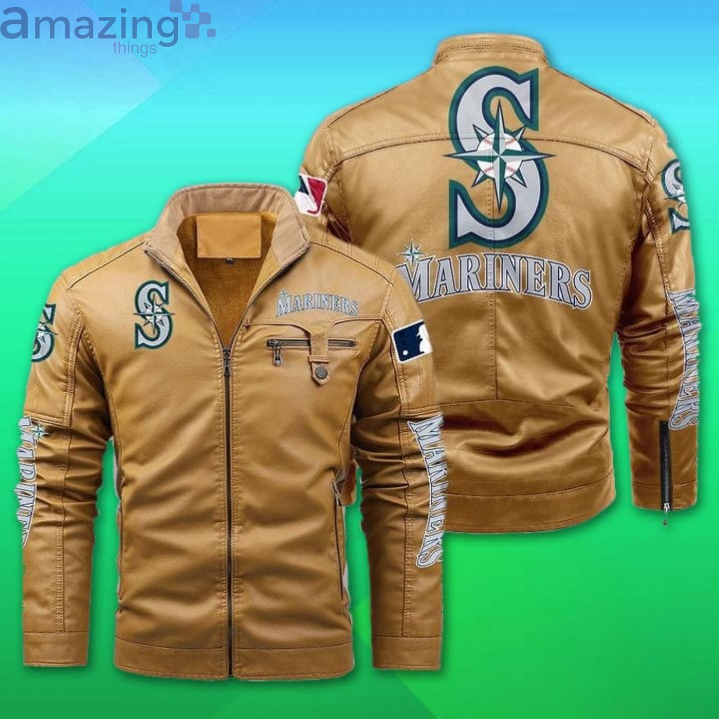 Seattle Mariners Fleece Leather Jacket image Seattle Mariners Fleece Leather Jacket Product Photo 2