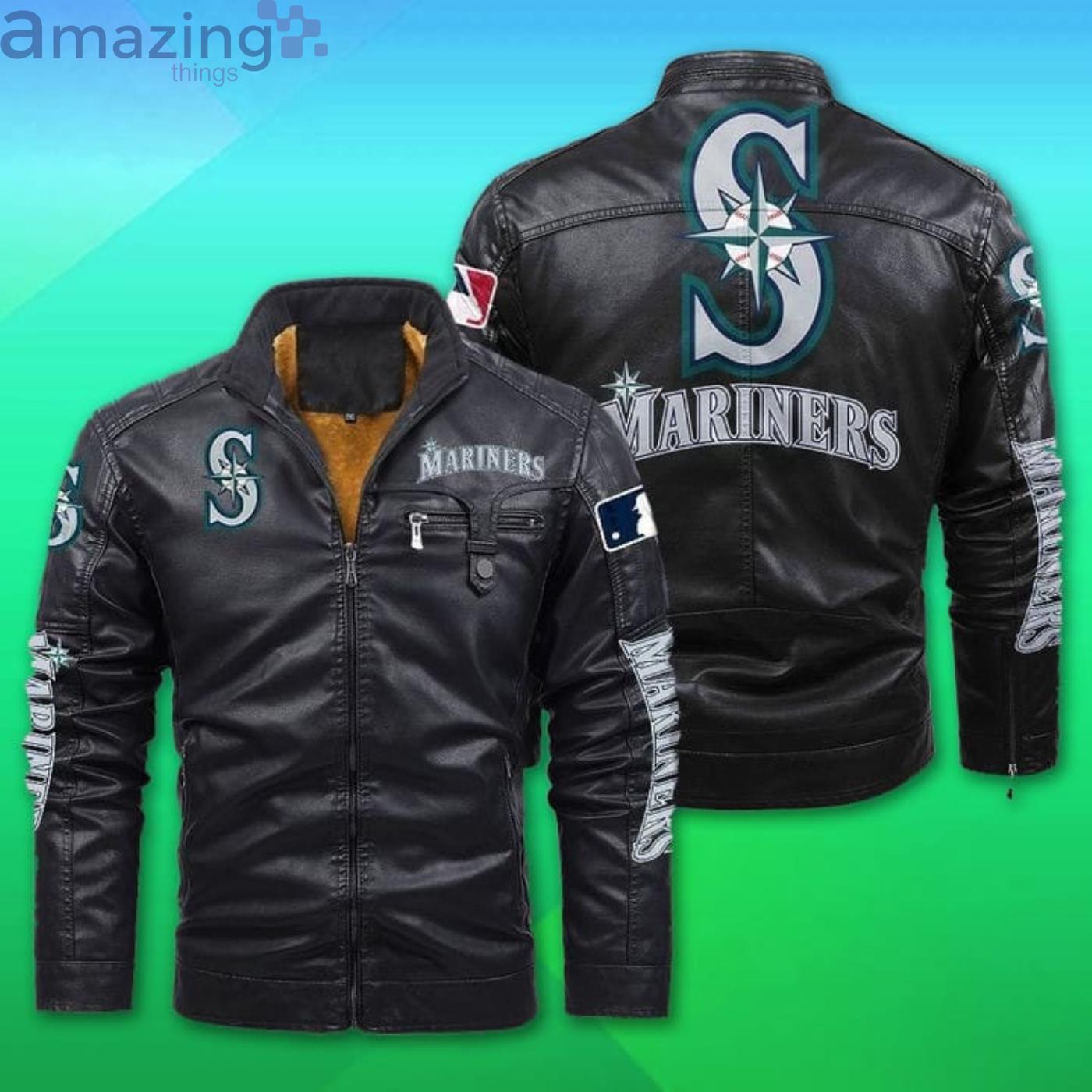 Seattle Mariners Fleece Leather Jacket Product Photo 1 Seattle Mariners Fleece Leather Jacket Product Photo 1