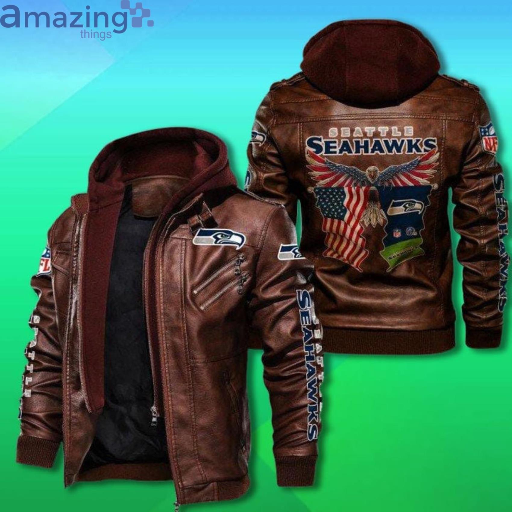 Seattle Seahawks Bald Eagle American Flag 2D Trending Leather Jacket image Seattle Seahawks Bald Eagle American Flag 2D Trending Leather Jacket Product Photo 2